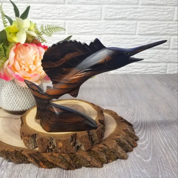 MCM handcarved Ironwood Swordfish/Marlin sculpture - Picture 11 of 14
